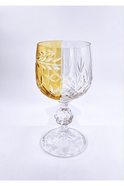 Kristal Market Handmade Crystal Bohemia Yellow Double Color Decorative Presentation Stand Footed Goblet Coffee Side Water Glass