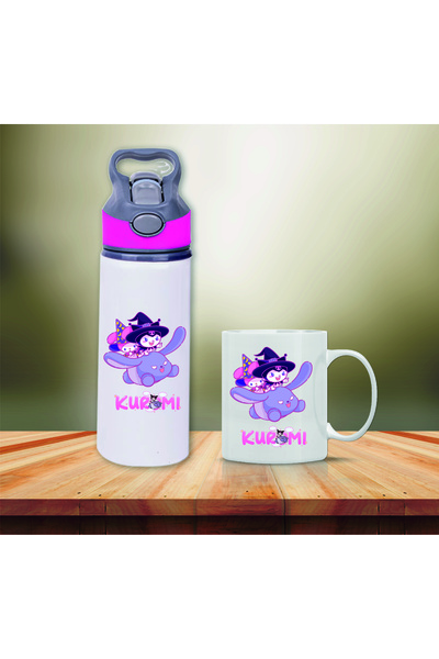 DKDZ SHOP زجاجة مياه معدنية مطبوعة من كورومي مع شفاطة وكوب-013