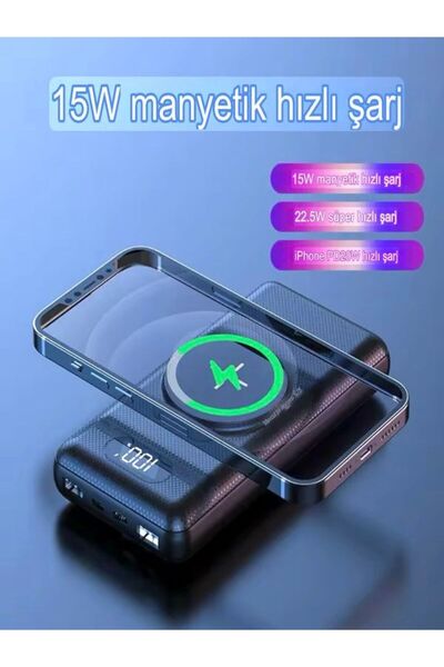 ÇELİKWORK 10000mAh PD 22.5W Kablosuz & Kablolu Powerbank | Wireless 15W, USB, Micro & Type-C, iPhone Uyumlu