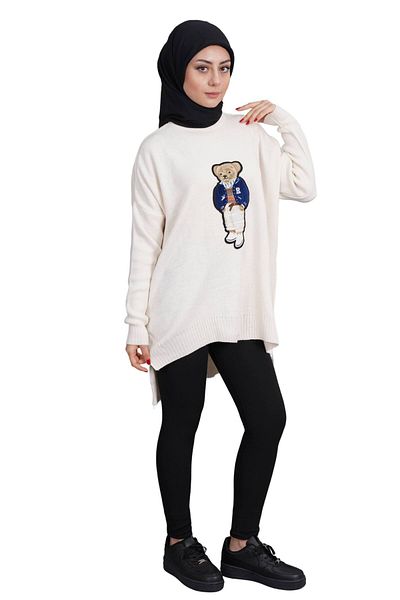 Moda Amore Γυναικείο πουλόβερ Hijab Knitwear - Teddy Bear Tunic με αρκουδάκι, Crew Neck