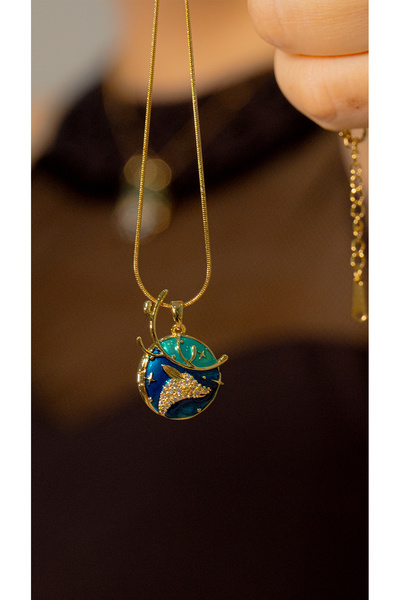 Jewerly BAK BUTİK Yüksek Kalite Çelik Yeşil Kristal Ve Altın Renk Taşli Koley