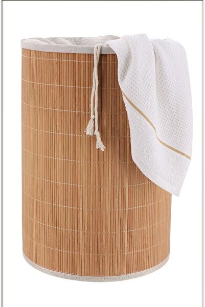 Cherry Collection Bambu Çamaşır Sepeti Yuvarlak