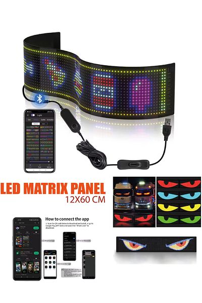 APEXİ Digital Display Screen with Long Cable Option Animated App Control 60X12Cm