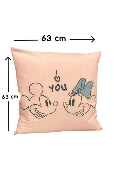 Zorluteks Mickey and Minnie Mouse Double Side Printed Square Pillowcase - 100% Cotton 1 Piece 63X63 cm