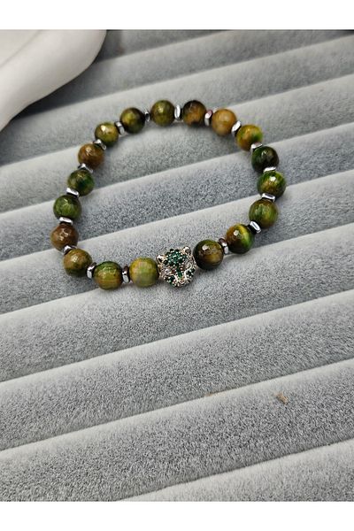 AURA Green Natural Stone Men's Bracelet - Turtle Eye Stone
