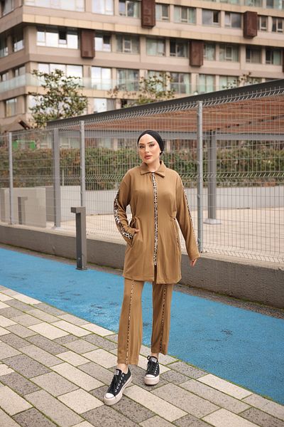MİMİ Luxury Wear Hijab Tracksuit Set - Zippered Double Tunic and Trousers Set