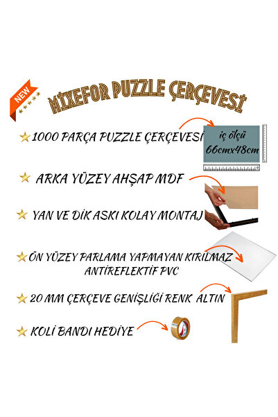 mixefor Puzzle Frame 1000 Pieces - 66cm X 48cm, Gold Color, Unbreakable Plexiglass