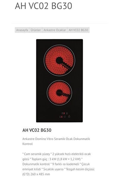 Eminçelik Ec-ah Vc02 Bg30 2 Gözlü Ankastre (GÖMMELİ) Domino Elektrikli Ocak Sancak Alimer