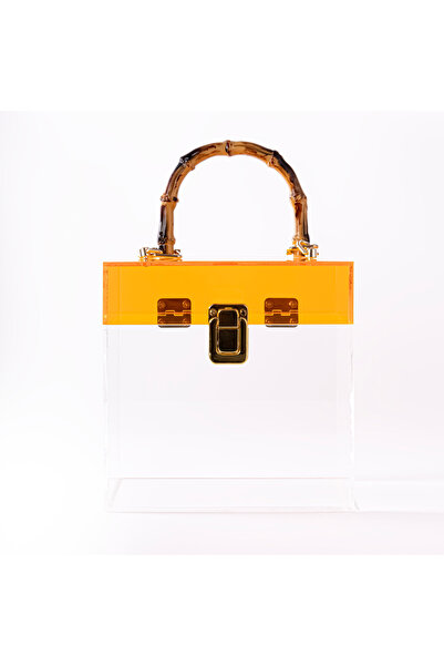 JELOUX Şeffaf Pleksi Tasarım Çanta Bambu 20x10x20 Cm