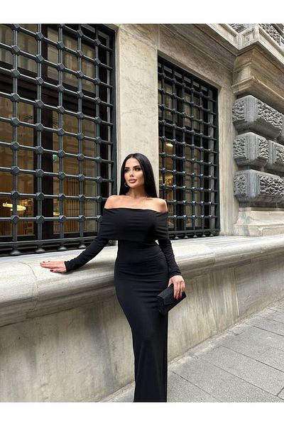 LB Laluna Butik Rochie de damă neagră cu guler Madonna, lungă, nisipoasă