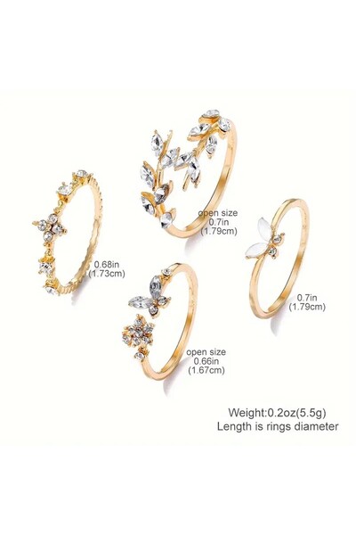 Le Manolia Accessories çoklu yüzük seti ayarlanabilir eklem yüzükleri kombin kalp kelebek yüzük seti-039