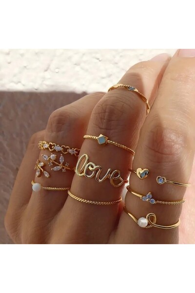 Le Manolia Accessories Multi Ring Set with Adjustable Joints - Heart and Butt...