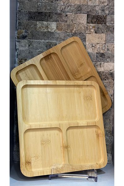ARİN MODA Arin Homteks - Multi-Compartment Bamboo Plate 2 Pieces