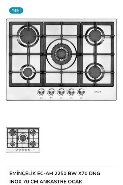 Eminçelik Ec-ah 2250 Bw X70 Dng 70 Cm Ankastre Gömmeli Inox Çelik Ocak