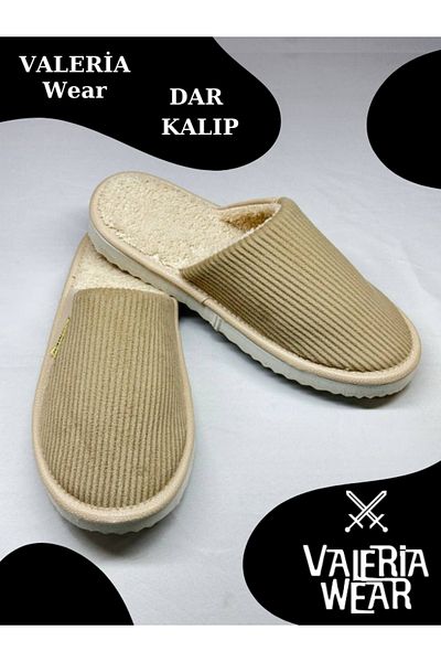 Vwear Unisex Wool Corduroy Slippers - Semi-Leather and Non-Slip Sole