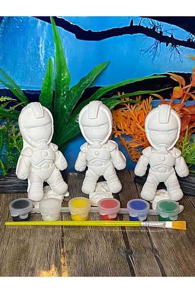 evimatolye Superhero Iron-Man (3D) Children's Stone Painting Set 3 Pieces Family Activity Children's Development Stone Painting