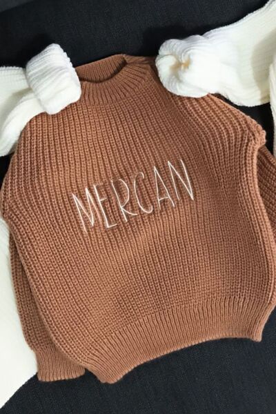 Minytrendy İsim Nakışlı Unisex Triko Kız Erkek Bebek Kazak Bebek Hediyelik Isimli Çocuk Kazak Yenidoğan Tulum