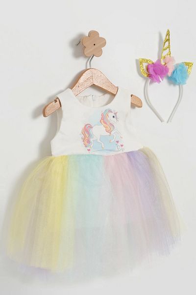 LOGO AKSESUAR Rochie tutu pentru fetiță cu unicorn - cu coroană de unicorn