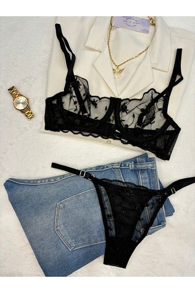 İNKO İÇ GİYİM Set de sutien din tul cu sârmă florală (tanga sutien)