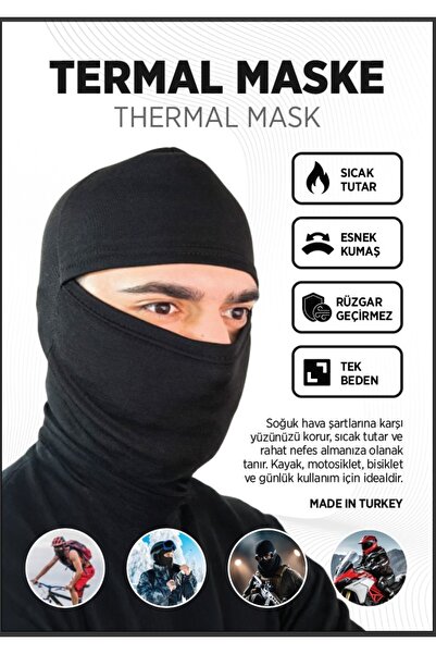 sevateks Siyah Polar Kar Maskesi Termal Kışlık Maske Bere Boyunluk Motorcu Ka...