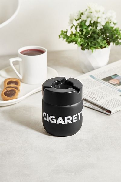 Quick Odorless Glass Chamber Fireproof Plastic Lid Ash Tray - Black 425Cc