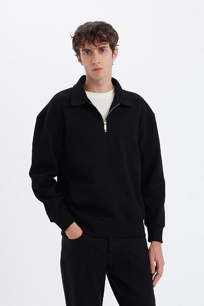 DeFacto Relaxed Fit Sweatshirt mit Polokragen und Reißverschluss E5333AX24WN