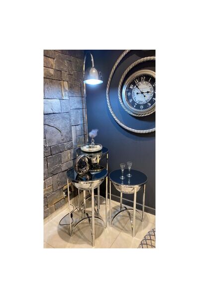 Kreazen Alaz Lambader + 3’lü Sehpa Seti (Gümüş)