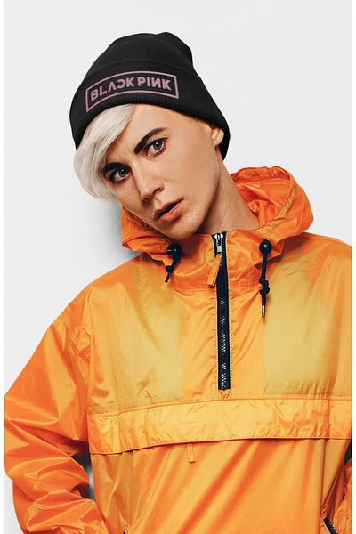 Fuddy Moda Black Pink Printed Outdoor Fold Cap, K Pop Printed Camisole Winter Cap