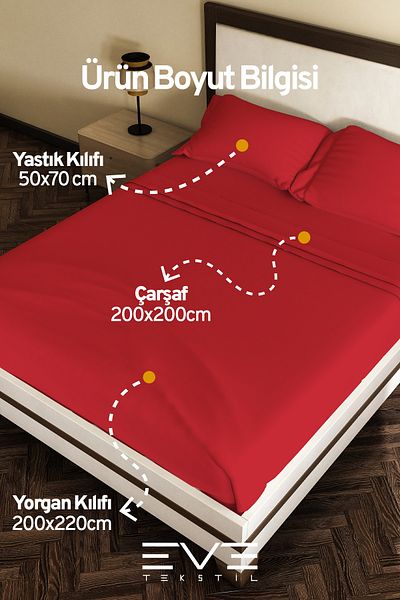 Eve Tekstil Ranforce Double Duvet Cover Set with Sheet, Pillow and Quilt Cover 200X220 cm
