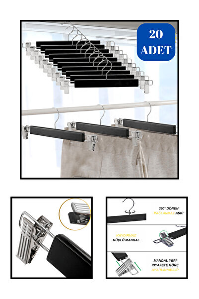 Manken İstanbul Делюкс 20 штук чорно-білих дерев'яних вішалок для брюк і суко...