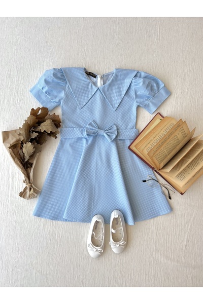 KÜÇÜĞÜM BUTİK Blue Polka Dot Girl's Dress - Tunic and Neckline Poplin (Sone for Sale)