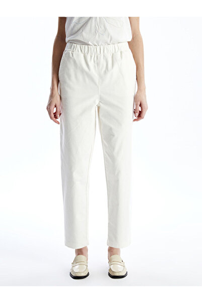 LC Waikiki Lcw Vision Ecru Women's Velvet Pants with Elastic Waist