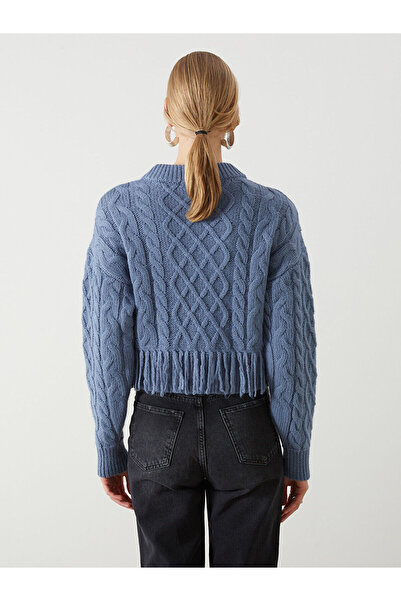 LC Waikiki Mavi Bisiklet Yaka Kendinden Desenli Kadın Triko Kazak