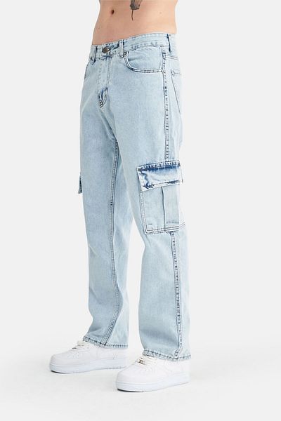Mesfeno Men's Baggy Loose Cut Denim Trousers with Cargo Pockets