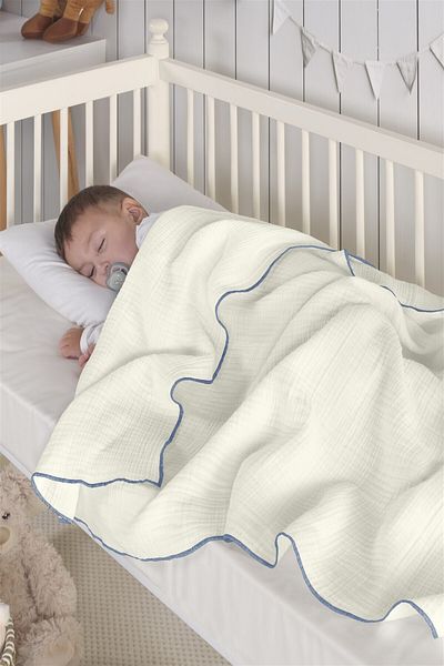 Evim Organic Cotton 4 Layer Baby Blanket 120X120 cm Ecru & Blue