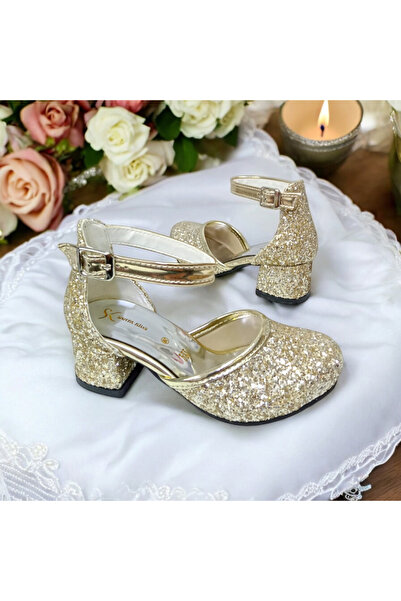 PATİK BEBE Rochie de seara pentru fetita de culoare aurie pantofi cu toc elegant