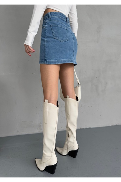 alanora Fusta mini din denim din lycra cu talie înaltă pentru femei