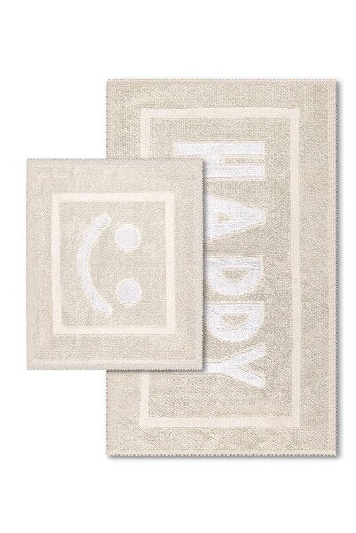 Bluenity Happy Doğal Pamuklu 2'li Banyo Kilimi 60x100+50x60 Cm - Beyaz