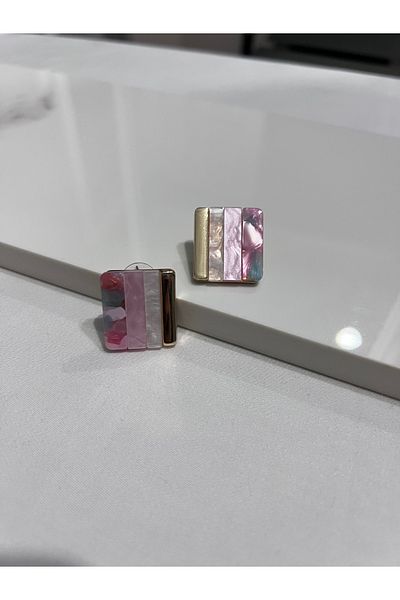 SMCHOME Square Pink Mother of Pearl Marble Pattern Earrings
