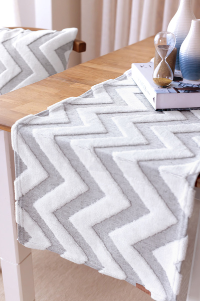 HAMUR Punch Washable Tableware, Table, Living Room, Kitchen and Coffee Table Table Runner Line Gray