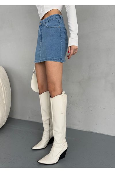 alanora Fusta mini din denim din lycra cu talie înaltă pentru femei