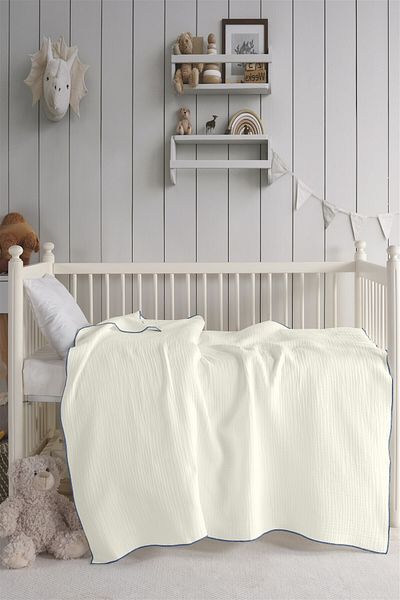 Evim Organic Cotton 4 Layer Baby Blanket 120X120 cm Ecru & Blue