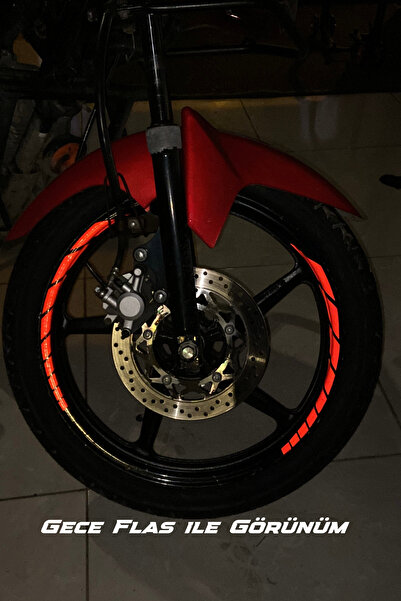 Banxtre Motor için 8 Parça Tüm Jantlara Uyumlu Reflektörlü Kırmızı Jant Şerid...