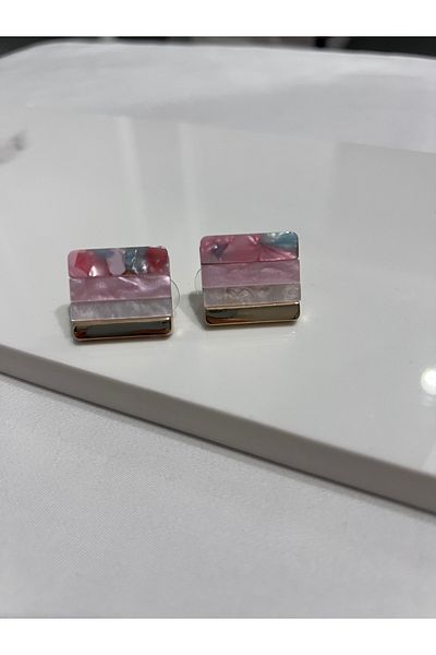 SMCHOME Square Pink Mother of Pearl Marble Pattern Earrings