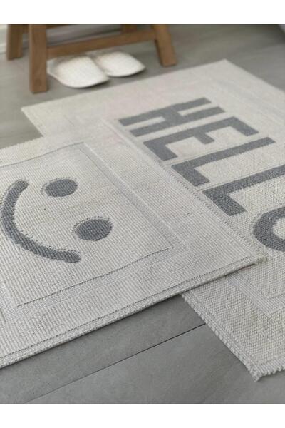 Bluenity Hello Natural Cotton 2-Piece Bath Mat 60x100+50x60 Cm - Gray