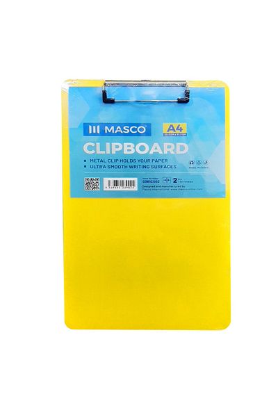 MASCO A4 Size Premium 2mm Thickness Clip Board with Metal Clip Assorted, Yellow