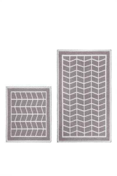 Bluenity Baklava Doğal Pamuklu 2'li Banyo Paspas Seti 60x100 50x60 Cm Bej