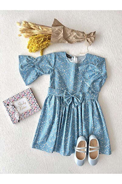 KÜÇÜĞÜM BUTİK Tunica din popelin albastru si rochie pentru fete din popelin albastru (SINGUR DE VANZARE)