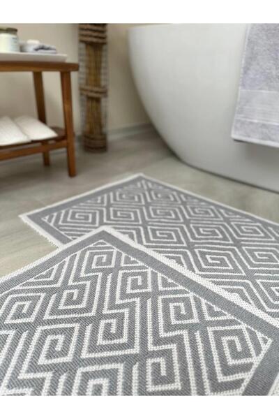 Bluenity Labyrinth Gray 2-Piece Cotton Bath Mat Set - 60x100+50x60 Cm