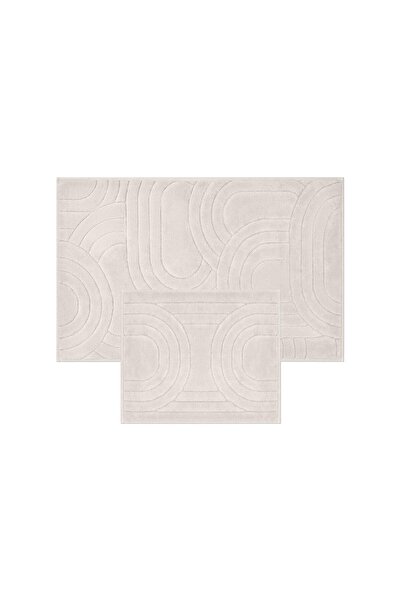 Bluenity Diamond Circle 2-Piece Natural Cotton Bath Mat - 60X100+50X60 cm Ecru